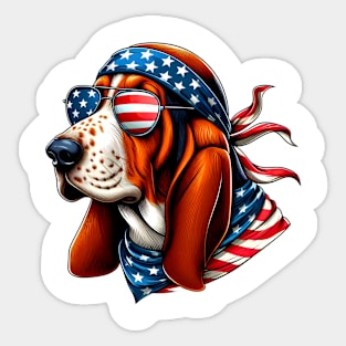 Basset Hound American USA Flag Sunglasses 4th of July Lovers Sticker